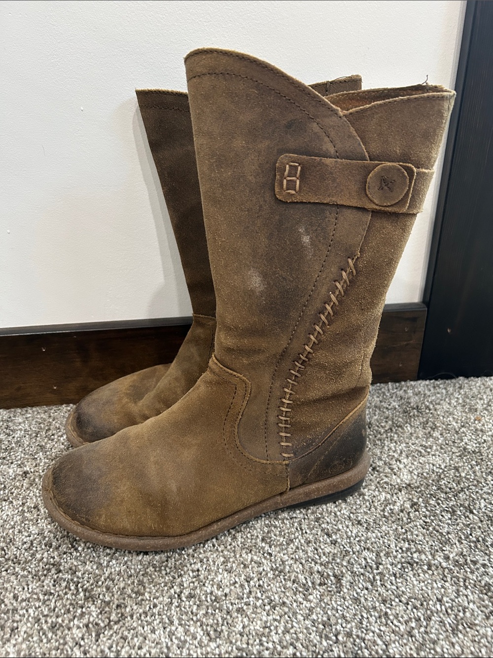 Born Brown Suede Mid-Calf Boots with Decorative Strap